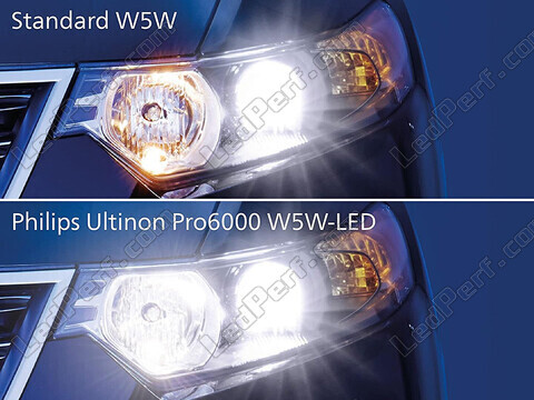 Vergelijking van goedgekeurde LED-lampen Philips W5W PRO6000 versus originele lampen