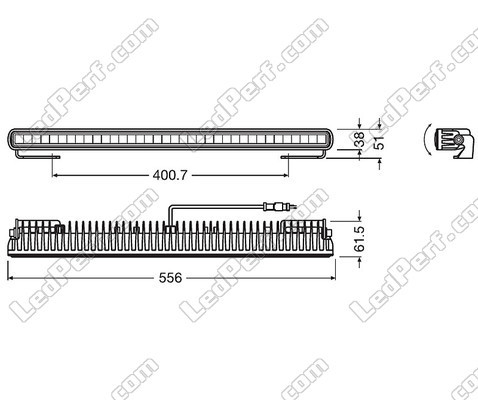 Schema van Afmetingen de LED-lichtbalk Osram LEDriving® LIGHTBAR SX500-CB