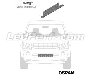 Representatie van de steun Osram LEDriving® LICENSE PLATE BRACKET AX op een voertuig gemonteerd