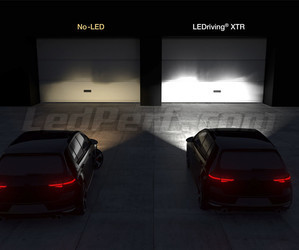 koplampen vergelijking van de auto voor en na het installeren van de Osram H4 LED XTR voor de garagedeur.