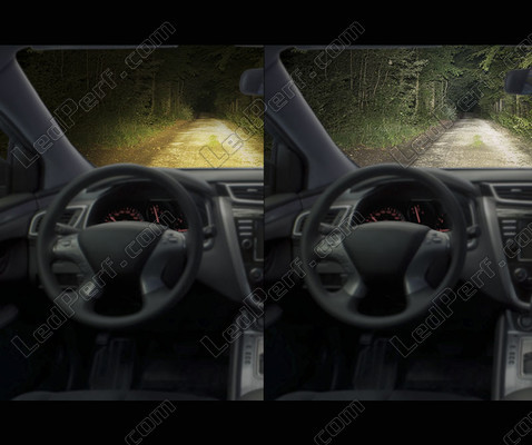 Vergelijk voor en na het installeren van Osram H7 LED XTR zicht vanuit het voertuig