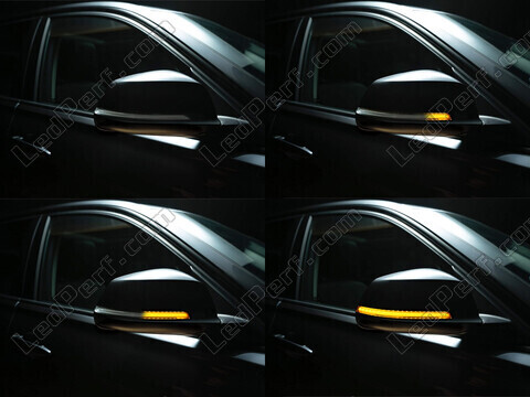 Verschillende stappen in de lichtsequentie van de dynamische knipperlichten Osram LEDriving® voor BMW Serie 4 (F32) buitenspiegels