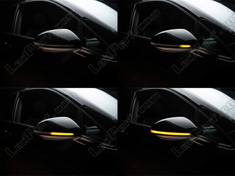 Verschillende stappen in de lichtsequentie van de dynamische knipperlichten Osram LEDriving® voor Volkswagen Arteon buitenspiegels