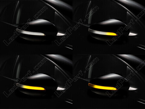 Verschillende stappen in de lichtsequentie van de dynamische knipperlichten Osram LEDriving® voor Volkswagen Golf 6 buitenspiegels