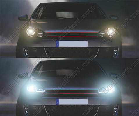 Vergelijking voor en na vervanging van Osram LEDriving® Xenarc-koplampen voor Volkswagen Golf 6