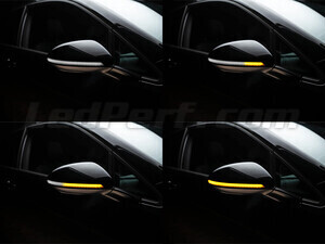 Verschillende stappen in de lichtsequentie van de dynamische knipperlichten Osram LEDriving® voor Volkswagen Golf 7 buitenspiegels