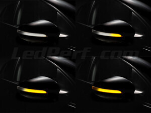 Verschillende stappen in de lichtsequentie van de dynamische knipperlichten Osram LEDriving® voor Volkswagen Touran V3 buitenspiegels