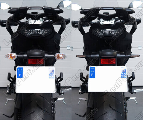 Vergelijking voor en na het overstappen op sequentiële LED knipperlichten van Indian Motorcycle Chief blackhawk / dark horse / bomber 1720 (2010 - 2013)